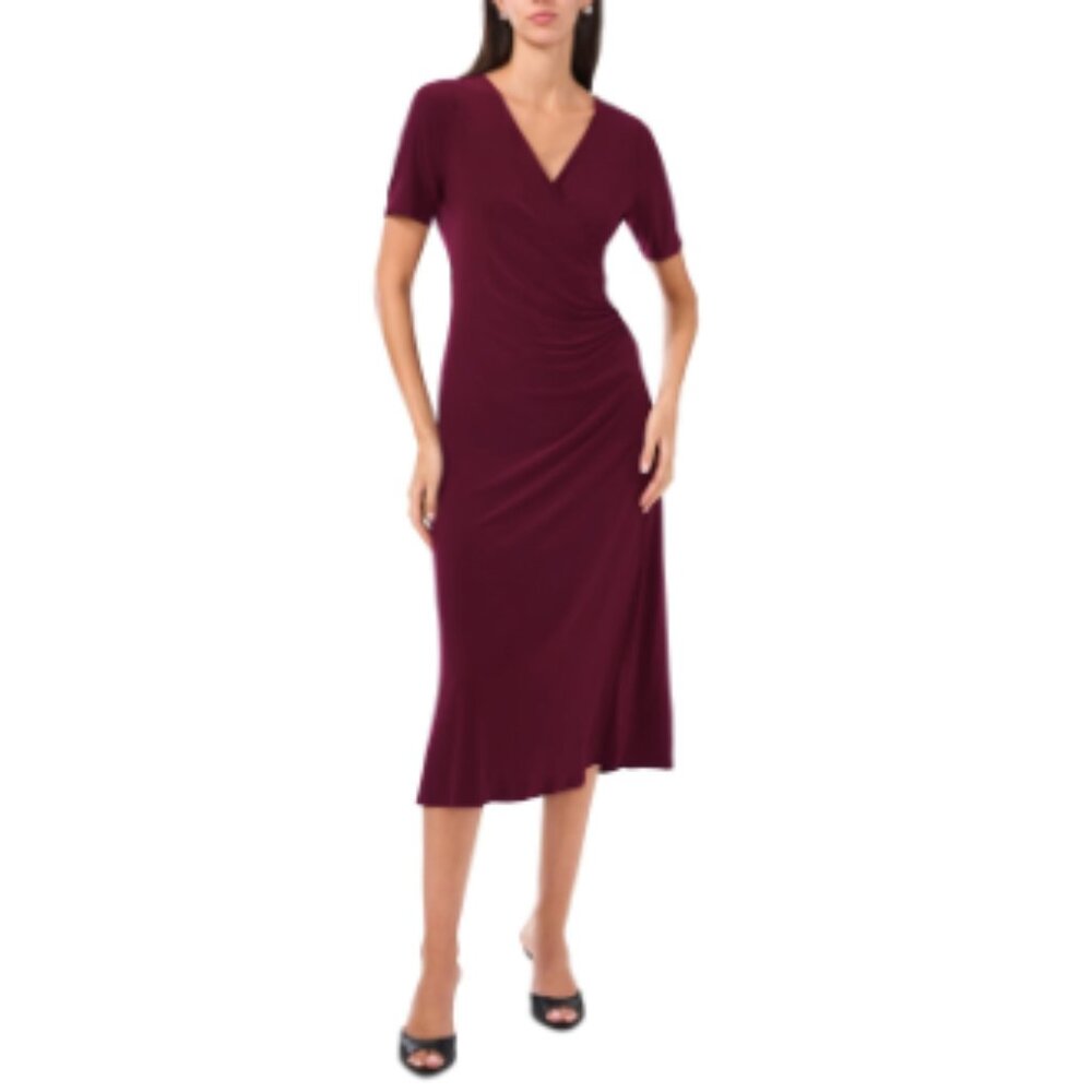 Msk Women's Surplice-Neck Elbow-Sleeve MIDI Dress - Mulberry 5 - Picture 1 of 3